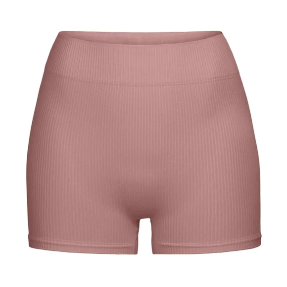 3pcs-SKIMS STRETCH RIB BUNDLE IN ROSE CLAY/NWT/S/M- THONG, SHORT & HIGH NECK BRA - Picture 7 of 16